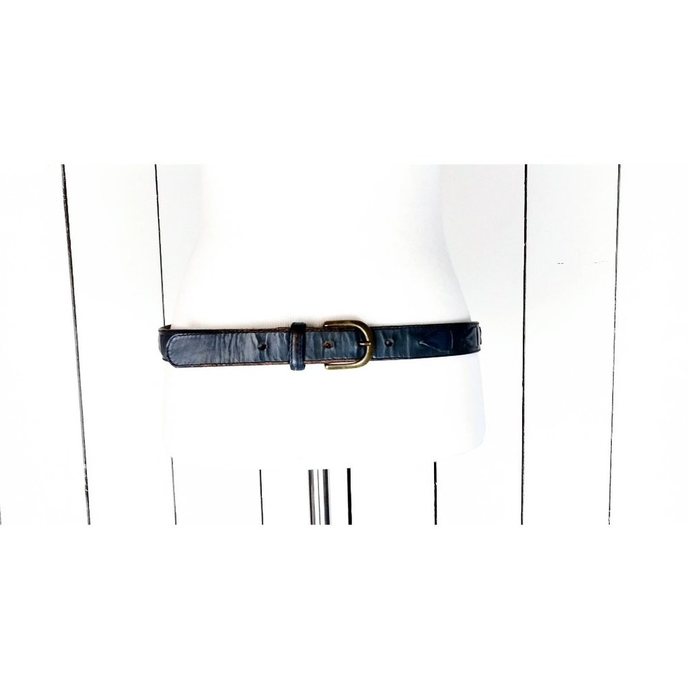Vintage blue harness leather buckle belt - 34